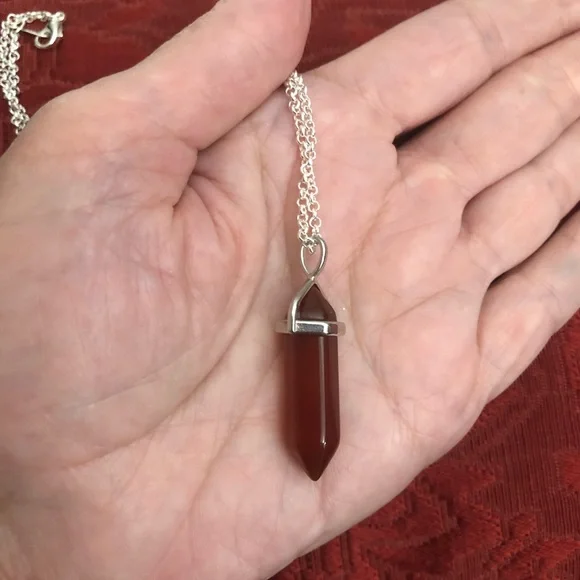 COPY - COPY - Genuine Carnelian Point Crystal Pendant w/Chain - Picture 4 of 6